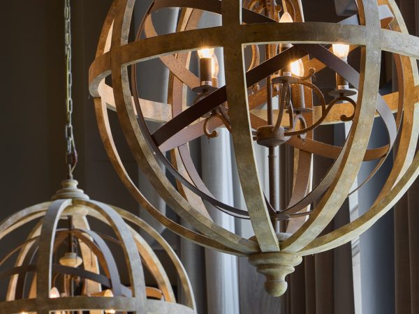 Elegant spherical chandeliers at Wild Honey Restaurant